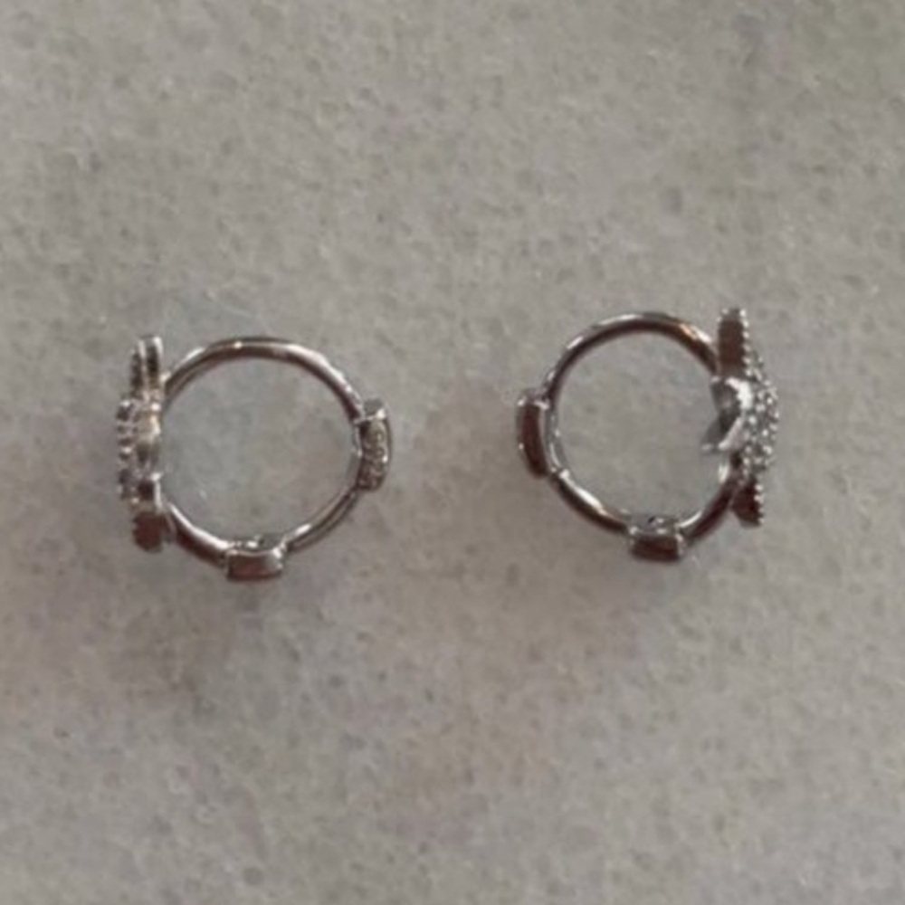 Silver Crystal Star Burst Small Huggie Hoop Earrings
Brand New - Picture 3 of 5